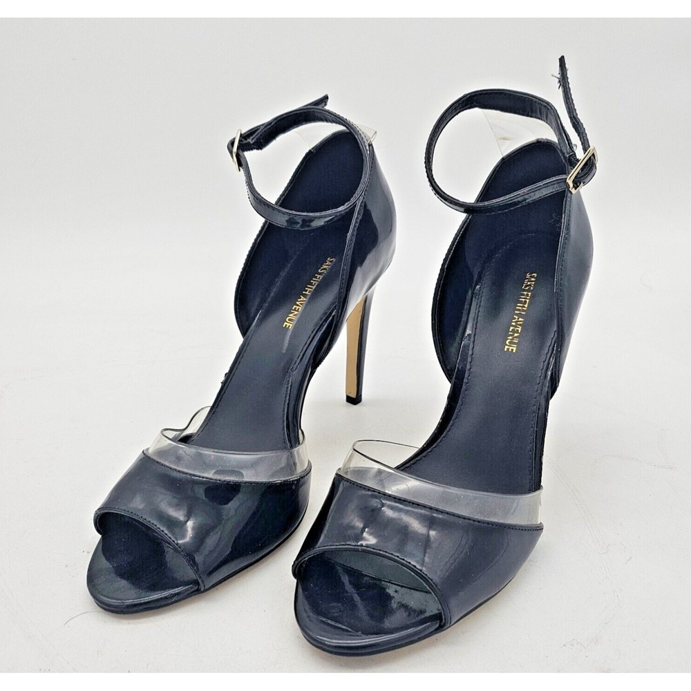 SAKS Fifth Avenue Ave Stilleto High Heel Leather Dress Party Open Toe Shoes 7.5